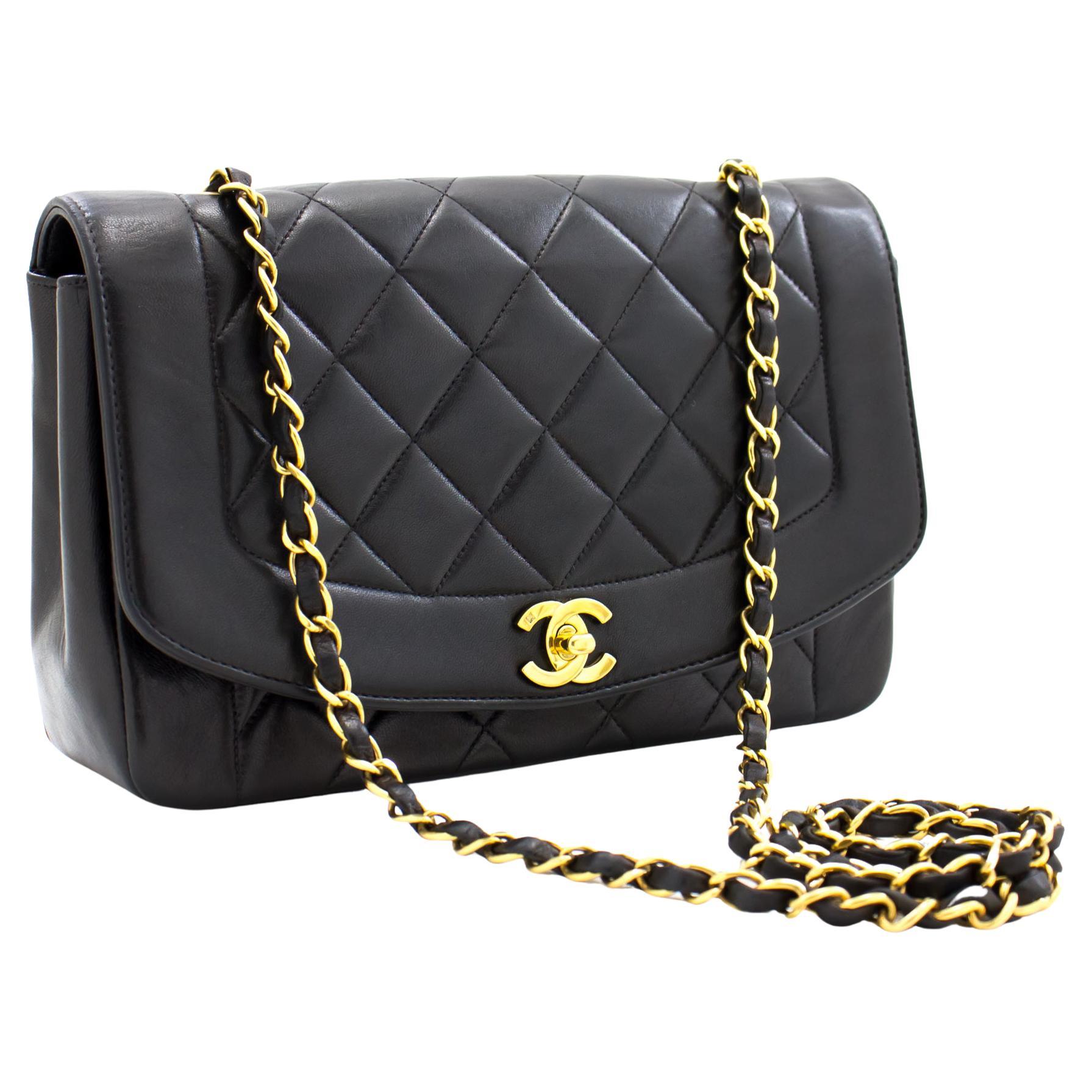 CHANEL Diana Chain Flap Shoulder Crossbody Bag Black Quilted
