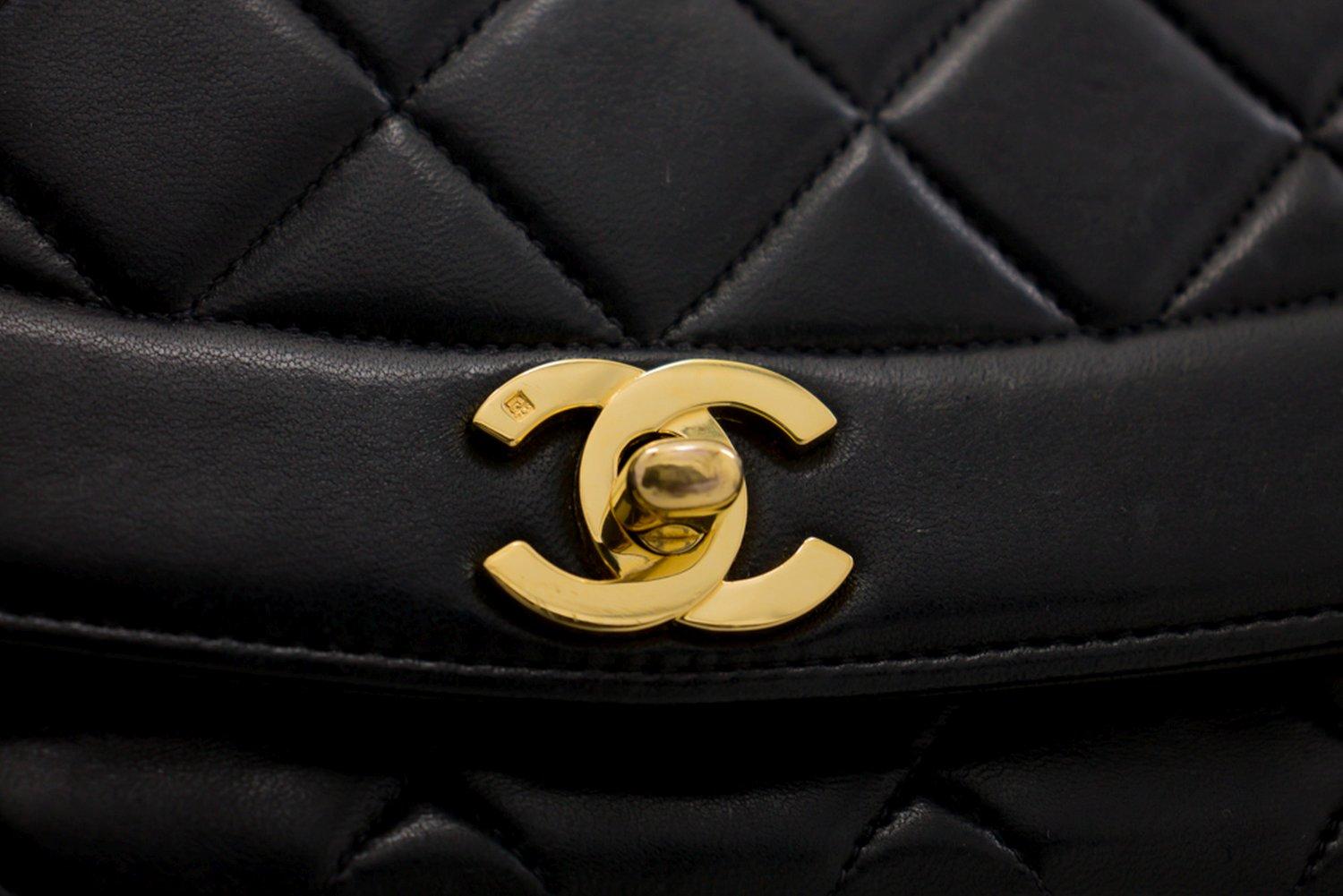 CHANEL Diana Chain Flap Shoulder Crossbody Bag Black Quilted Lamb 8