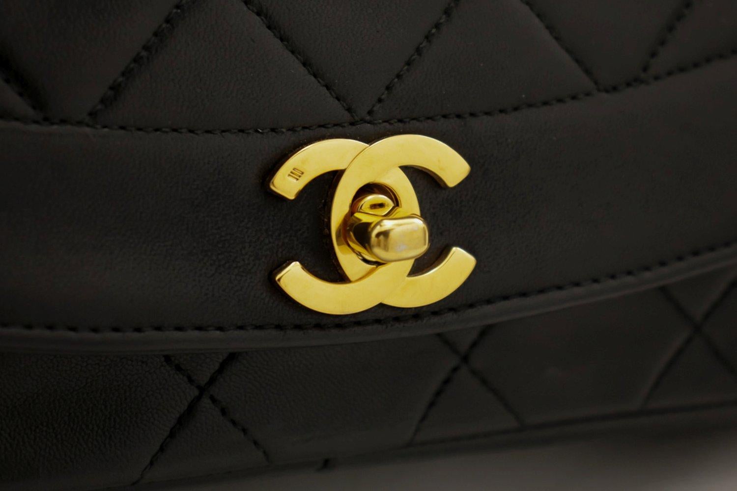 CHANEL Diana Chain Flap Shoulder Crossbody Bag Black Quilted Lamb 5
