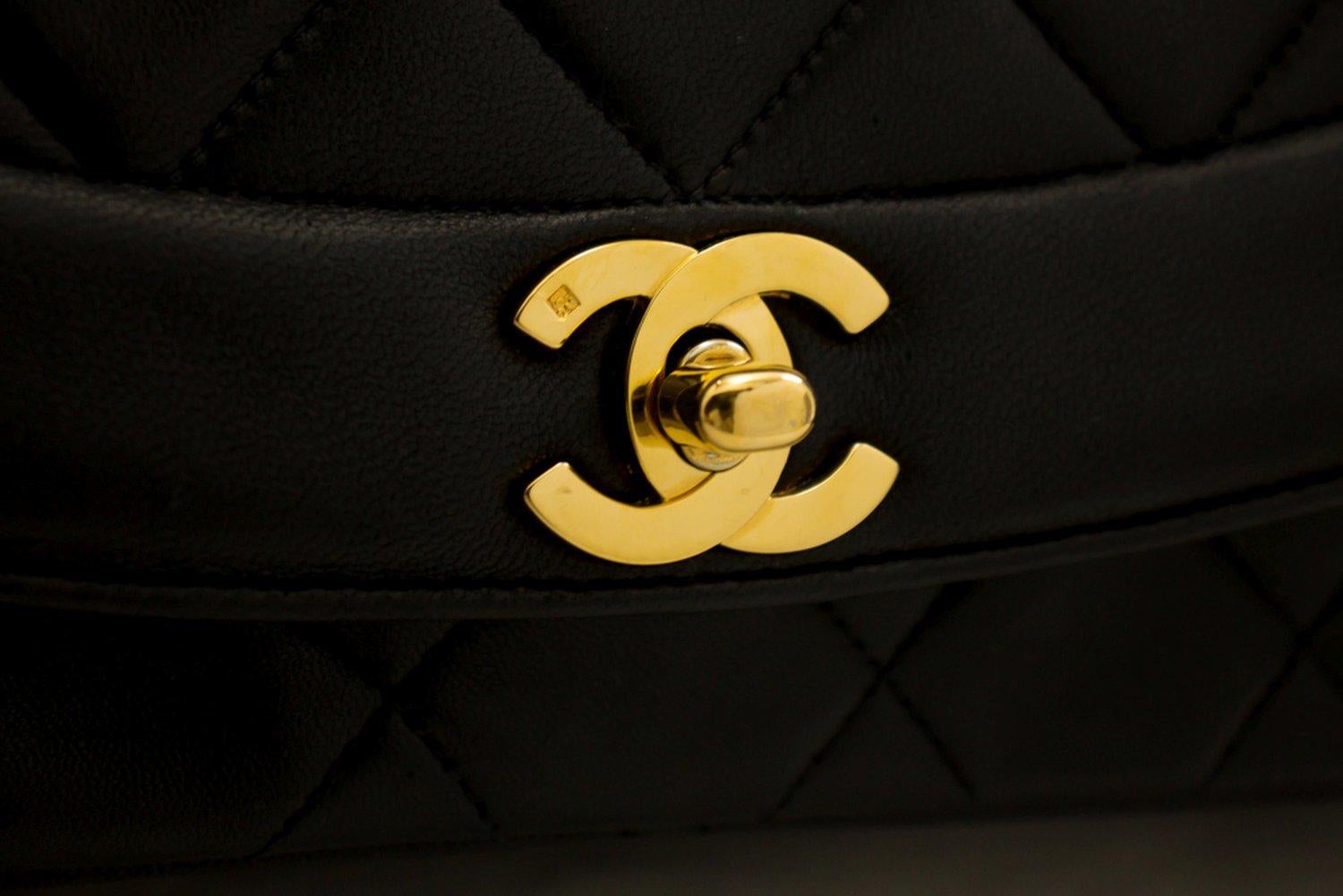 CHANEL Diana Chain Flap Shoulder Crossbody Bag Black Quilted Lamb 8
