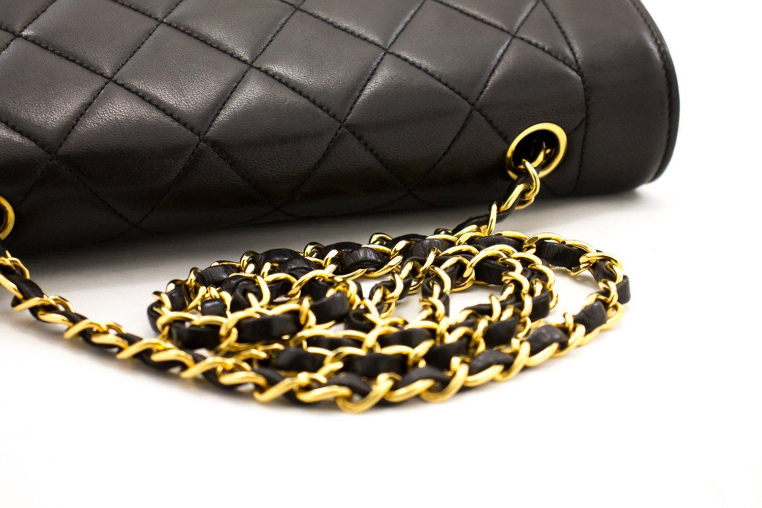 CHANEL Diana Chain Flap Shoulder Crossbody Bag Black Quilted Lamb 9