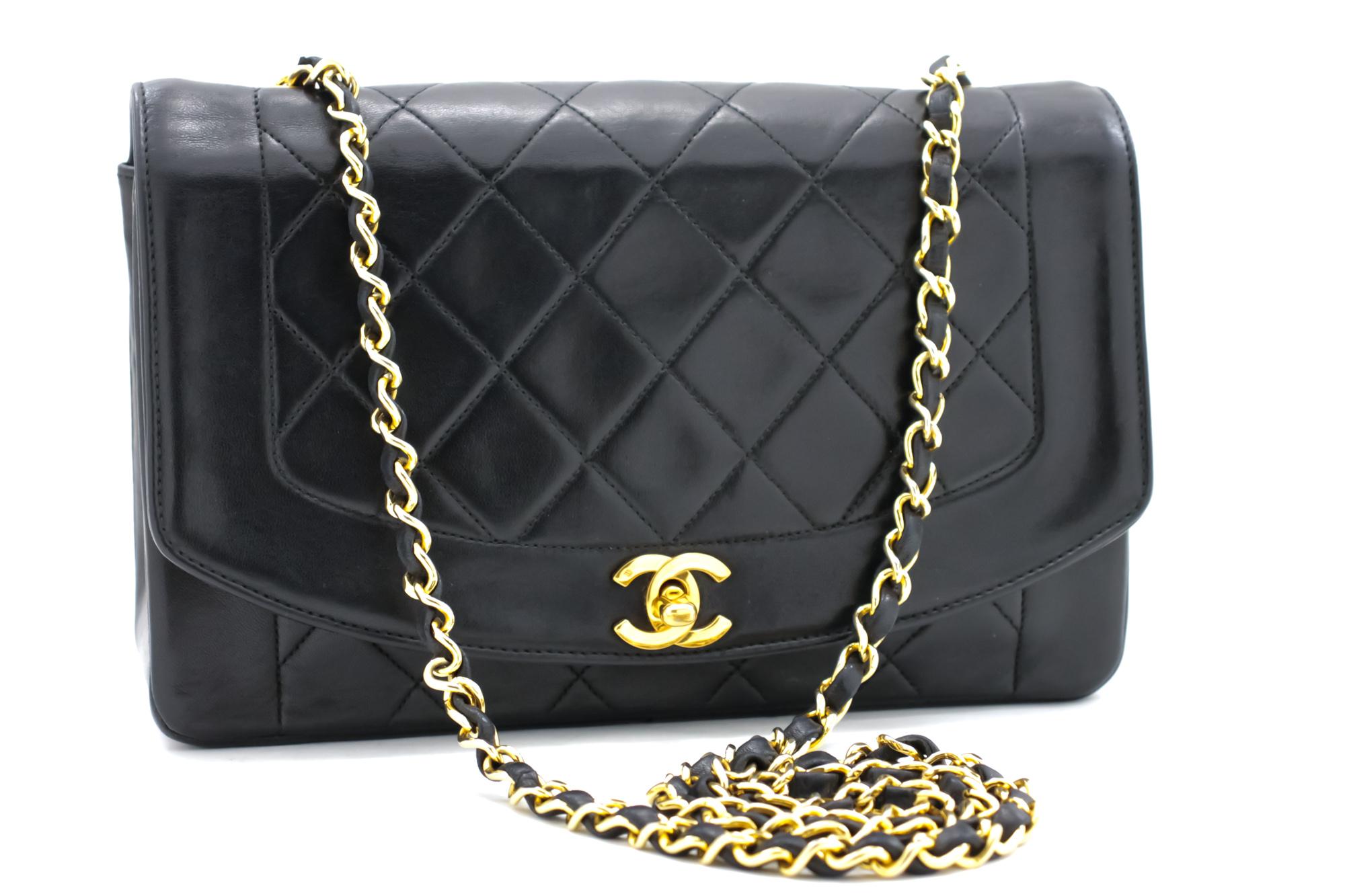 An authentic CHANEL Diana Flap Chain Shoulder Bag Crossbody Black Quilted Lamb. The color is Black. The outside material is Leather. The pattern is Solid. This item is Vintage / Classic. The year of manufacture would be 1989-1991.
Conditions &