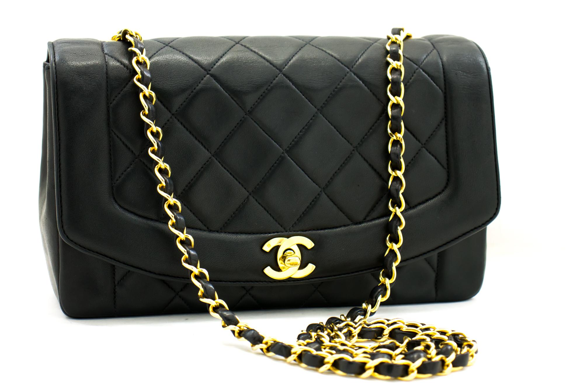 An authentic CHANEL Diana Flap Chain Shoulder Bag Crossbody Black Quilted Lamb. The color is Black. The outside material is Leather. The pattern is Solid. This item is Vintage / Classic. The year of manufacture would be 1991-1994.
Conditions &