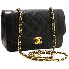 chanel diana bag CHANEL Diana Chain Flap Shoulder Crossbody Bag Black Quilted Lamb