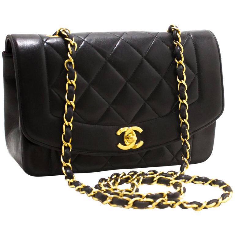 CHANEL Diana Chain Flap Shoulder Crossbody Bag Black Quilted Lamb at ...