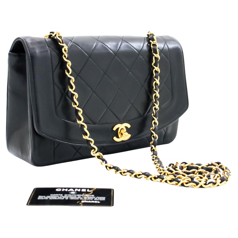 CHANEL Diana Chain Flap Shoulder Crossbody Bag Black Quilted Lamb at ...