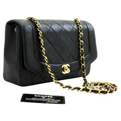 CHANEL Diana Chain Flap Shoulder Crossbody Bag Black Quilted Lamb