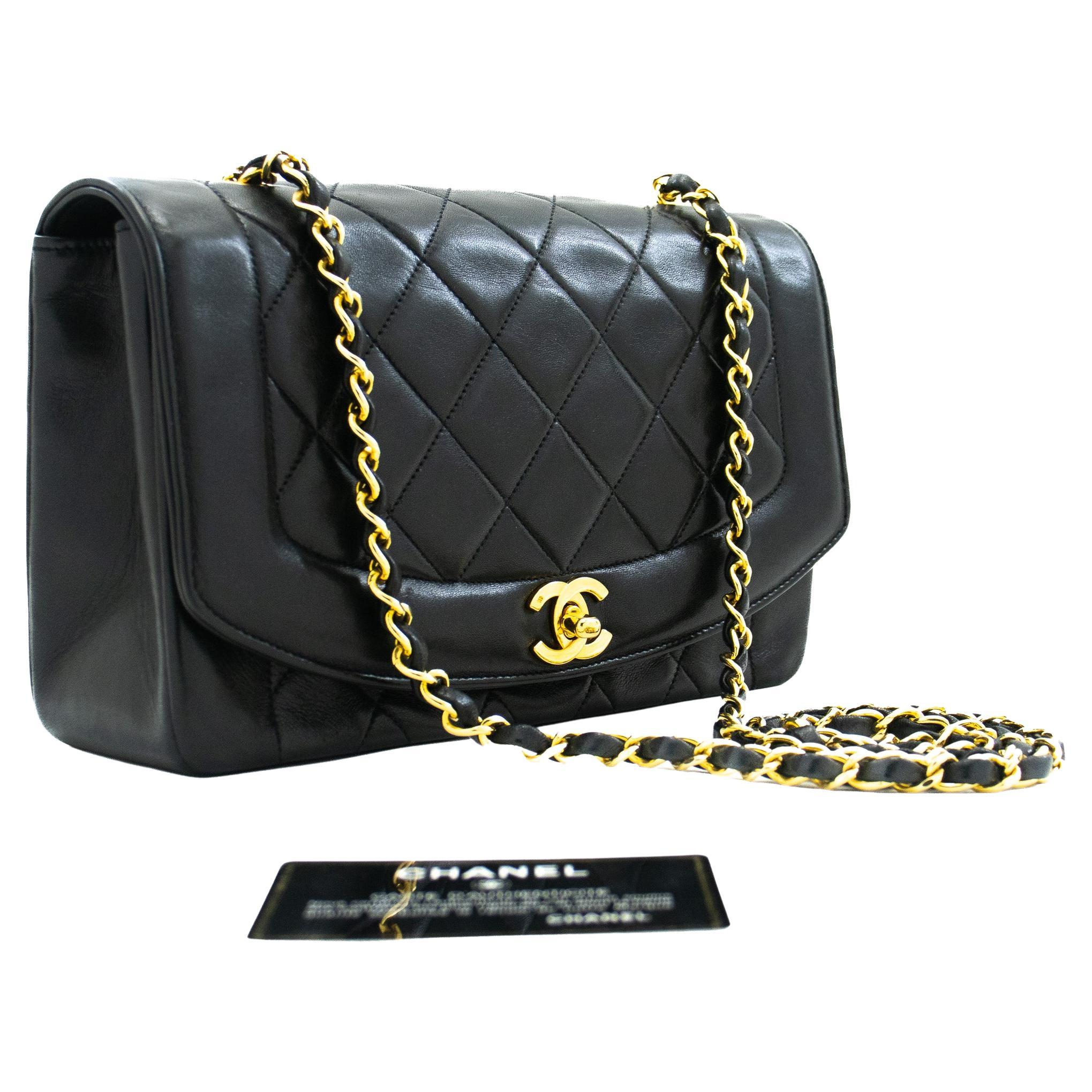 CHANEL Diana Chain Flap Shoulder Crossbody Bag Black Quilted