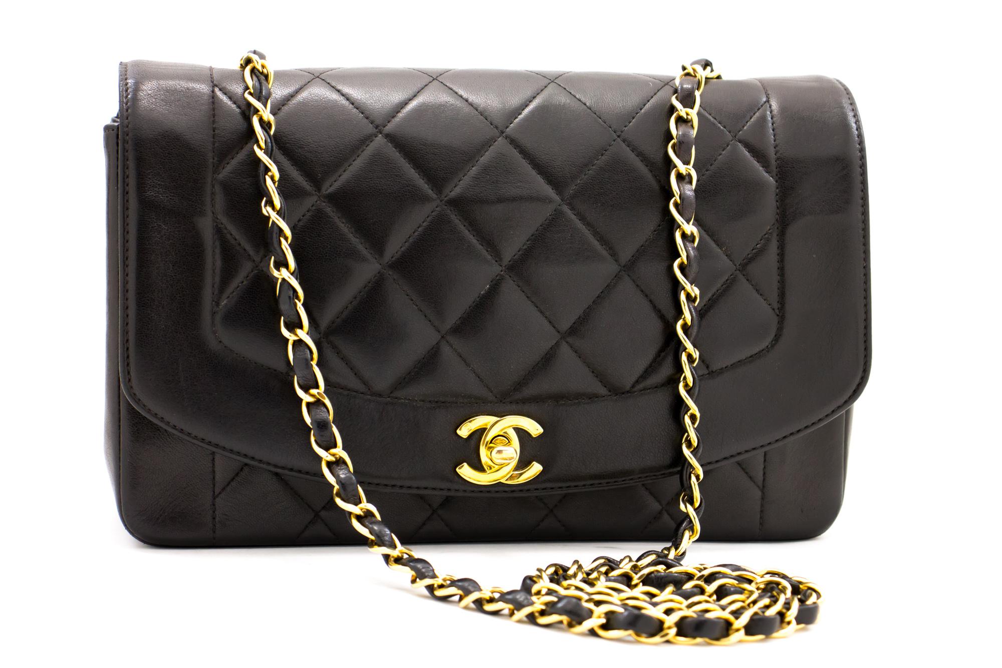 An authentic CHANEL Diana Flap Chain Shoulder Bag Crossbody Black Quilted Purse. The color is Black. The outside material is Leather. The pattern is Solid. This item is Vintage / Classic. The year of manufacture would be 1994-1996.
Conditions &