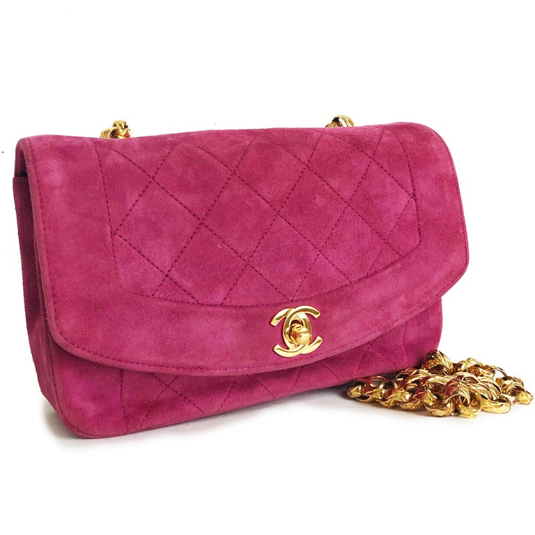 Chanel Diana Classic Flap Bag Pink Suede Leather Vintage 90s at