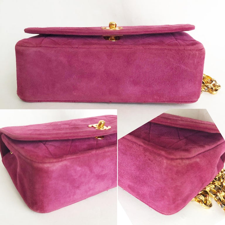 Chanel Diana Classic Flap Bag Pink Suede Leather Vintage 90s at