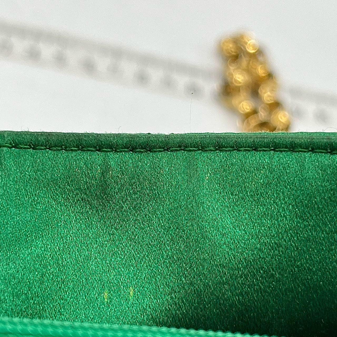 Chanel Diana Flap Bag 1990 Mini Green Silk Satin Bijou Chain 6