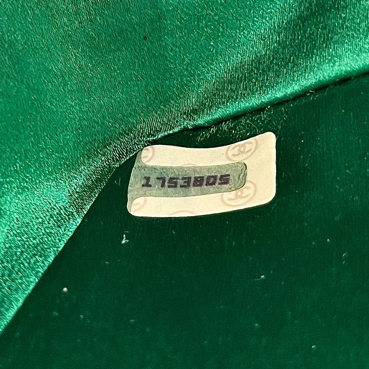 Chanel Diana Flap Bag 1990 Mini Green Silk Satin Bijou Chain 7