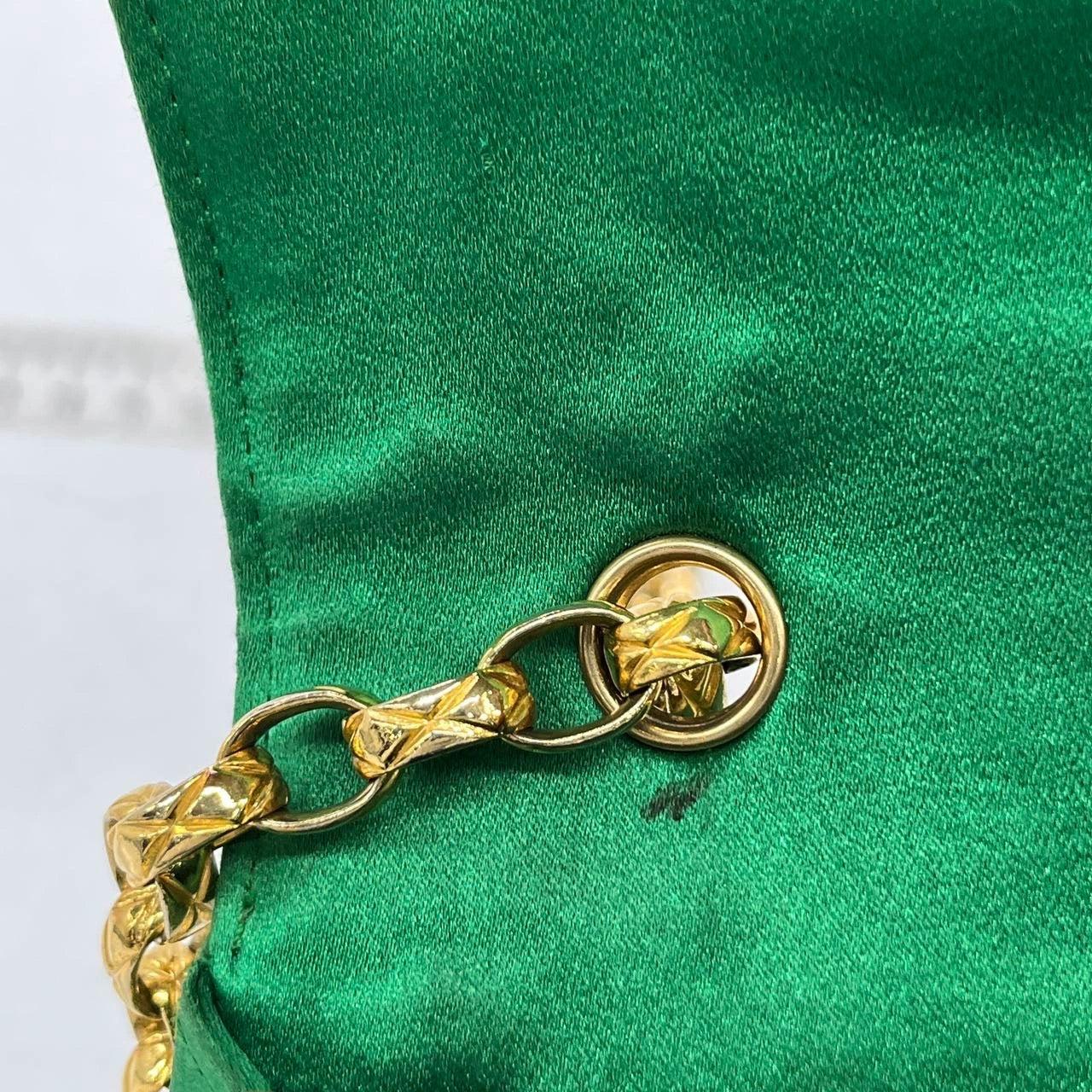 Chanel Diana Flap Bag 1990 Mini Green Silk Satin Bijou Chain 10