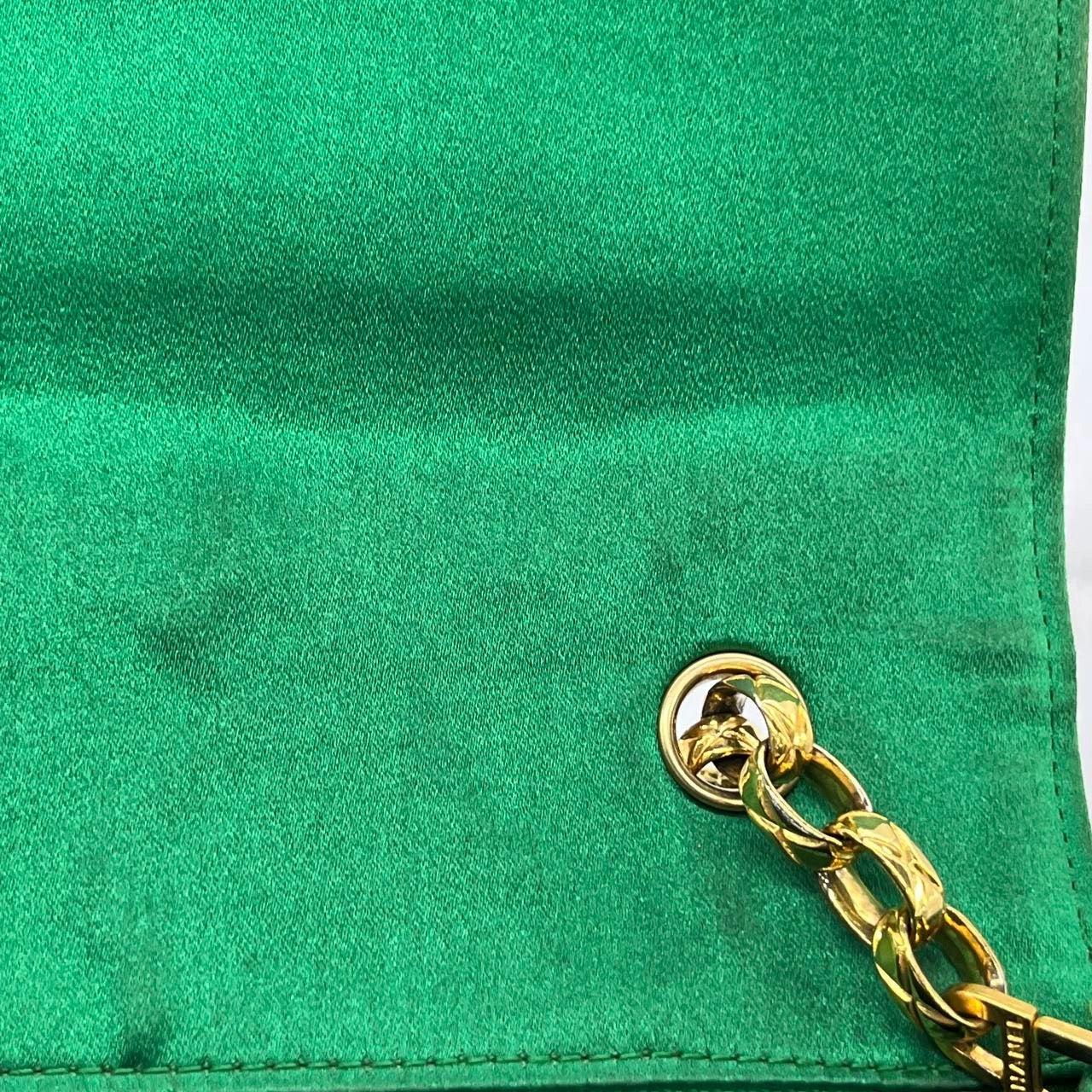 Chanel Diana Flap Bag 1990 Mini Green Silk Satin Bijou Chain 11