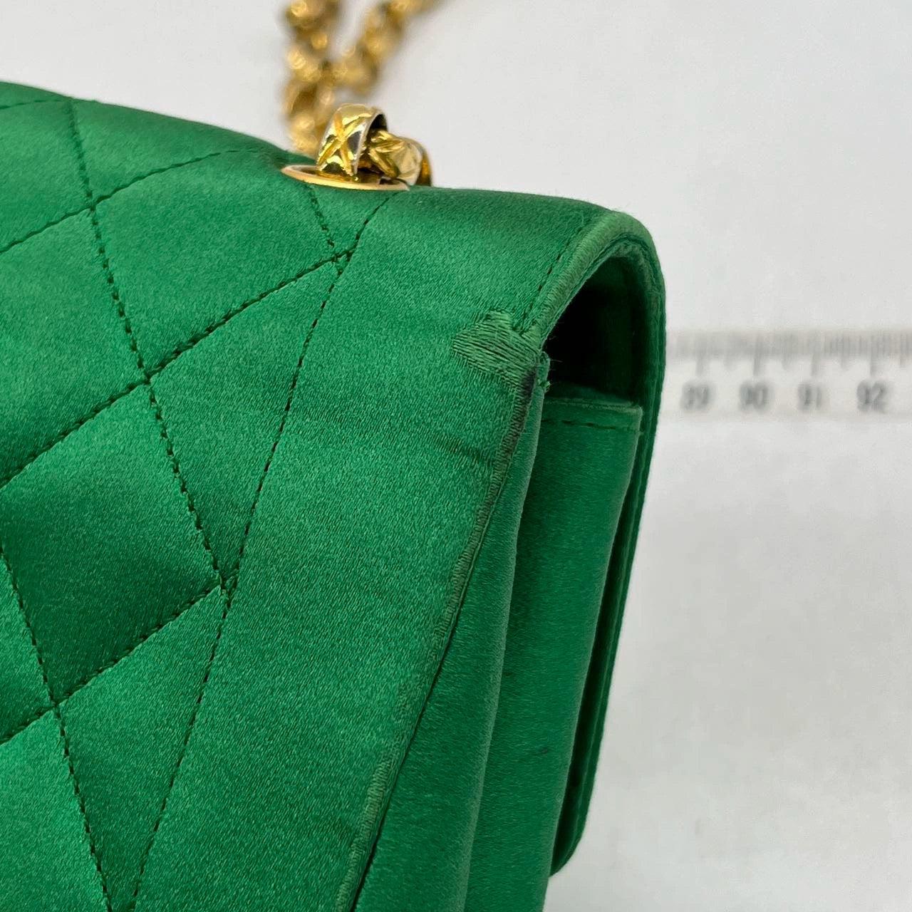 Chanel Diana Flap Bag 1990 Mini Green Silk Satin Bijou Chain 12