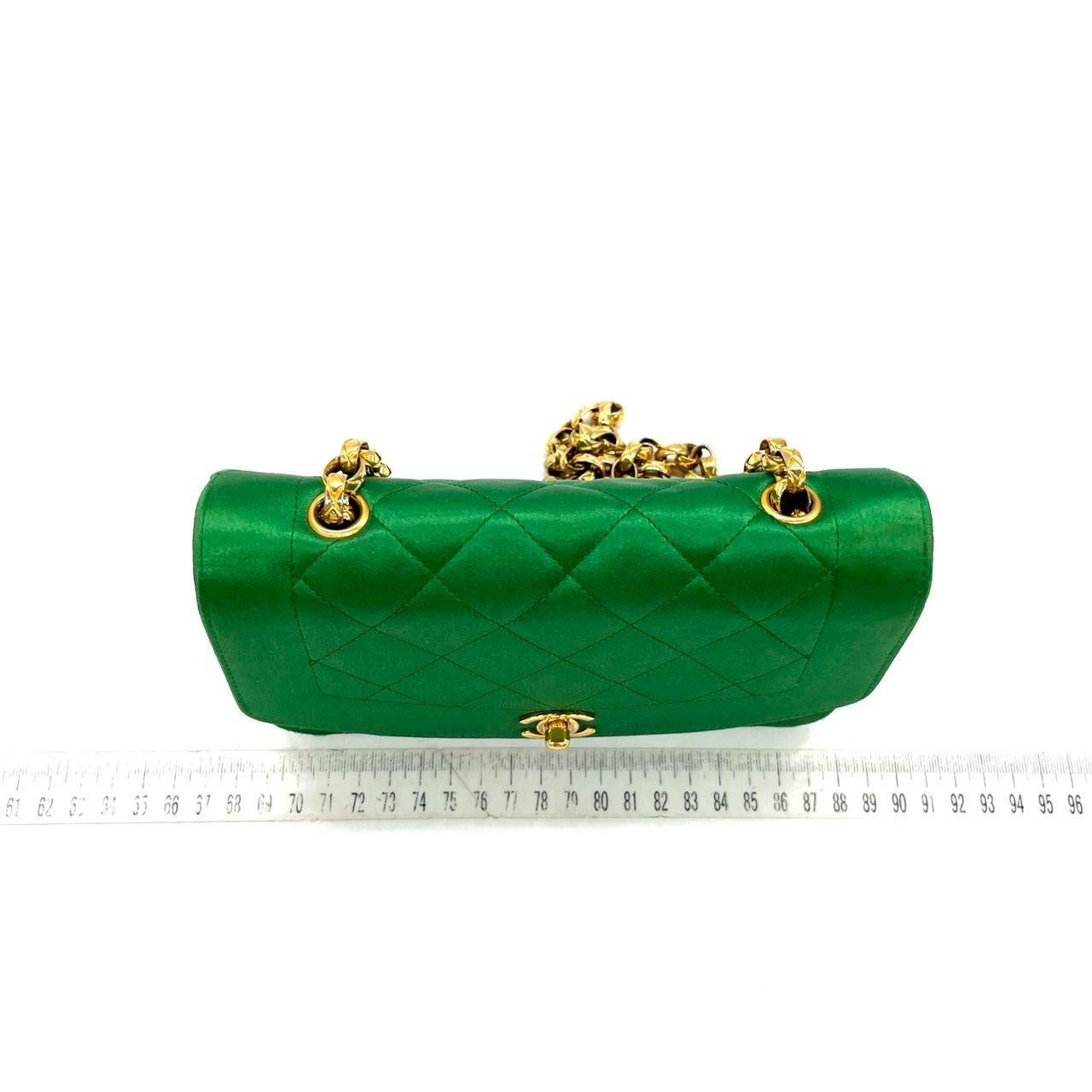 Chanel Diana Flap Bag 1990 Mini Green Silk Satin Bijou Chain 1