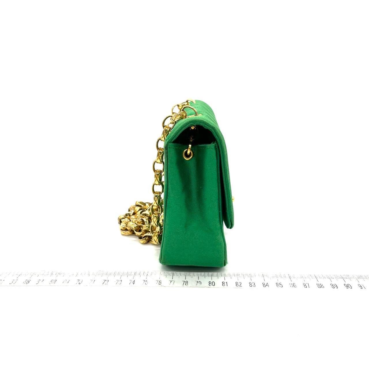 Chanel Diana Flap Bag 1990 Mini Green Silk Satin Bijou Chain 3