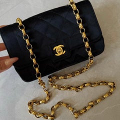 Chanel Diana Flap Bag Mini Black Silk Satin Bijou Chain