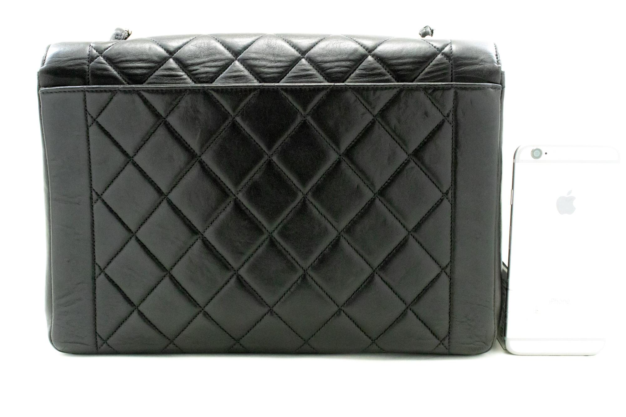 CHANEL Diana Flap Large Silver Chain Shoulder Bag Black Quilted In Good Condition For Sale In Takamatsu-shi, JP