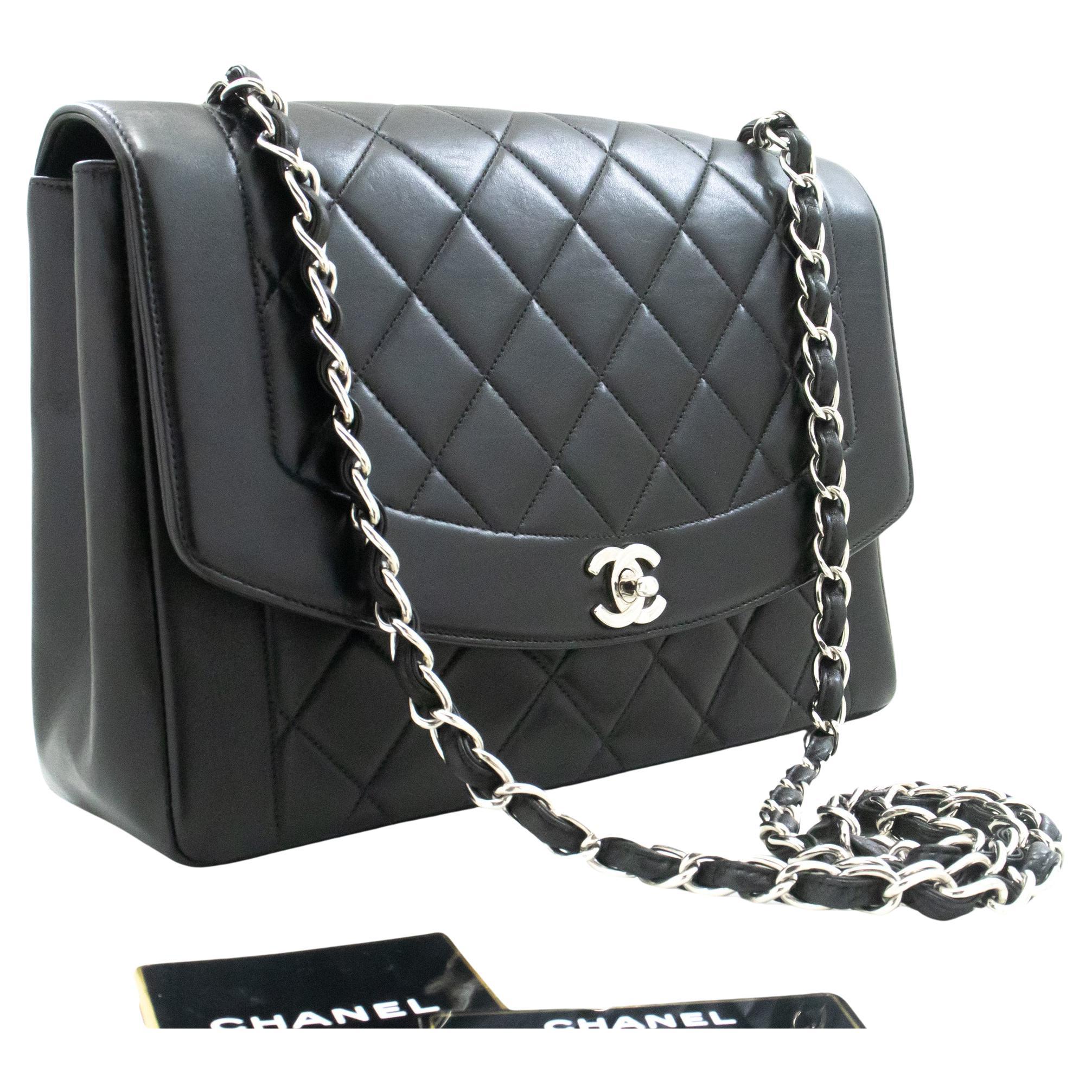 CHANEL Diana Flap Large Silver Chain Shoulder Bag Black Quilted For Sale
