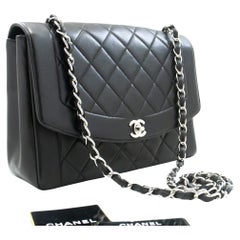 Retro CHANEL Diana Flap Large Silver Chain Shoulder Bag Black Quilted