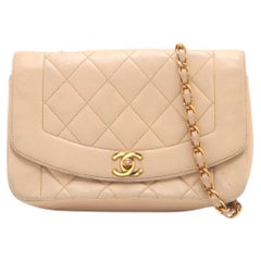 Vintage Chanel Diana Matelasse Lambskin Single Flap Single Chain Bag Beige