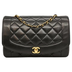 Chanel Diana Quilted Black Lambskin Flap Mademoiselle Chain Shoulder Bag, 1996.
