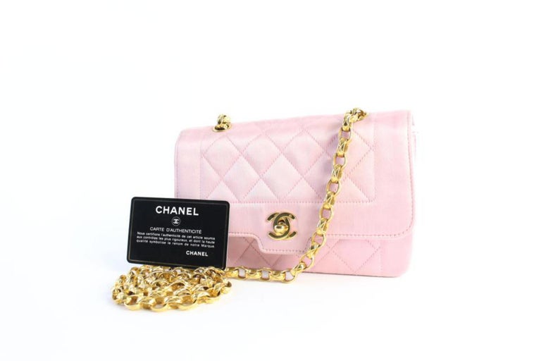 Chanel Diana Quilted Flap 4cz0821 Pink Satin Cross Body Bag For Sale at ...