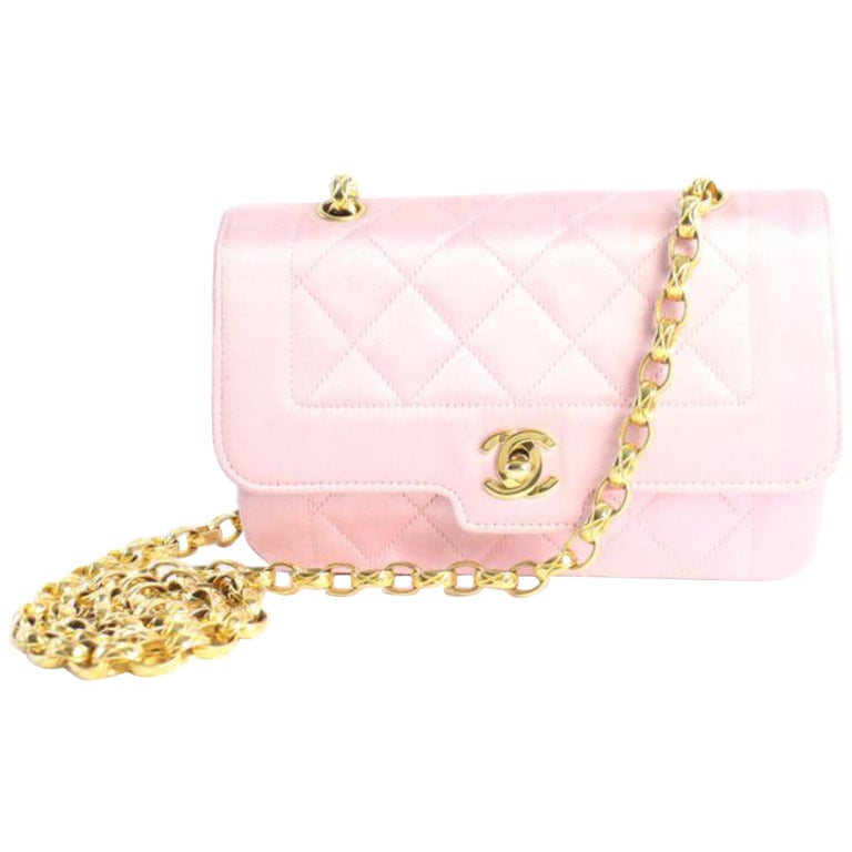 Chanel Diana Quilted Flap 4cz0821 Pink Satin Cross Body Bag For