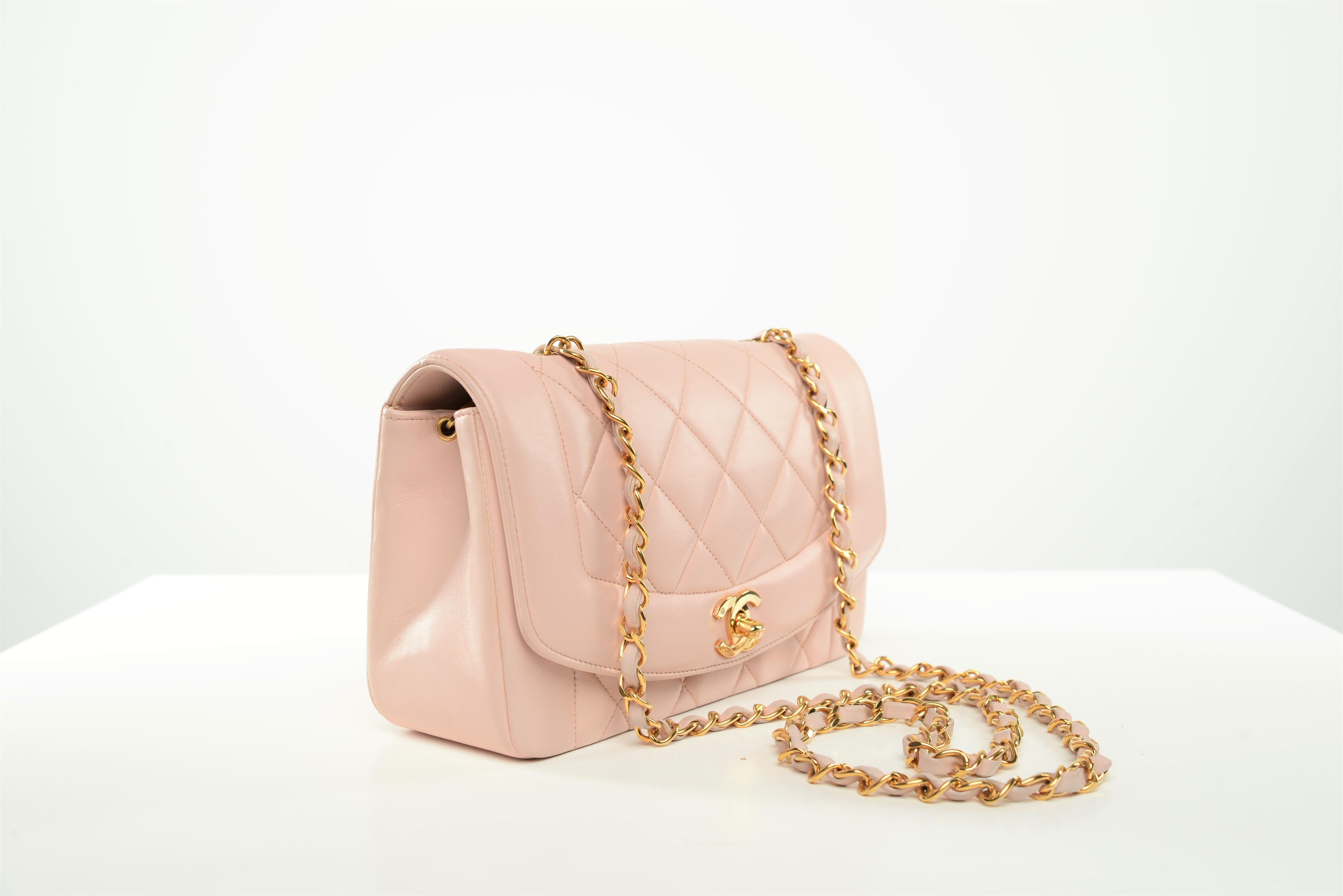 Chanel RARE Diana Quilted Lambskin Baby Pink Gold Hardware Small For ...