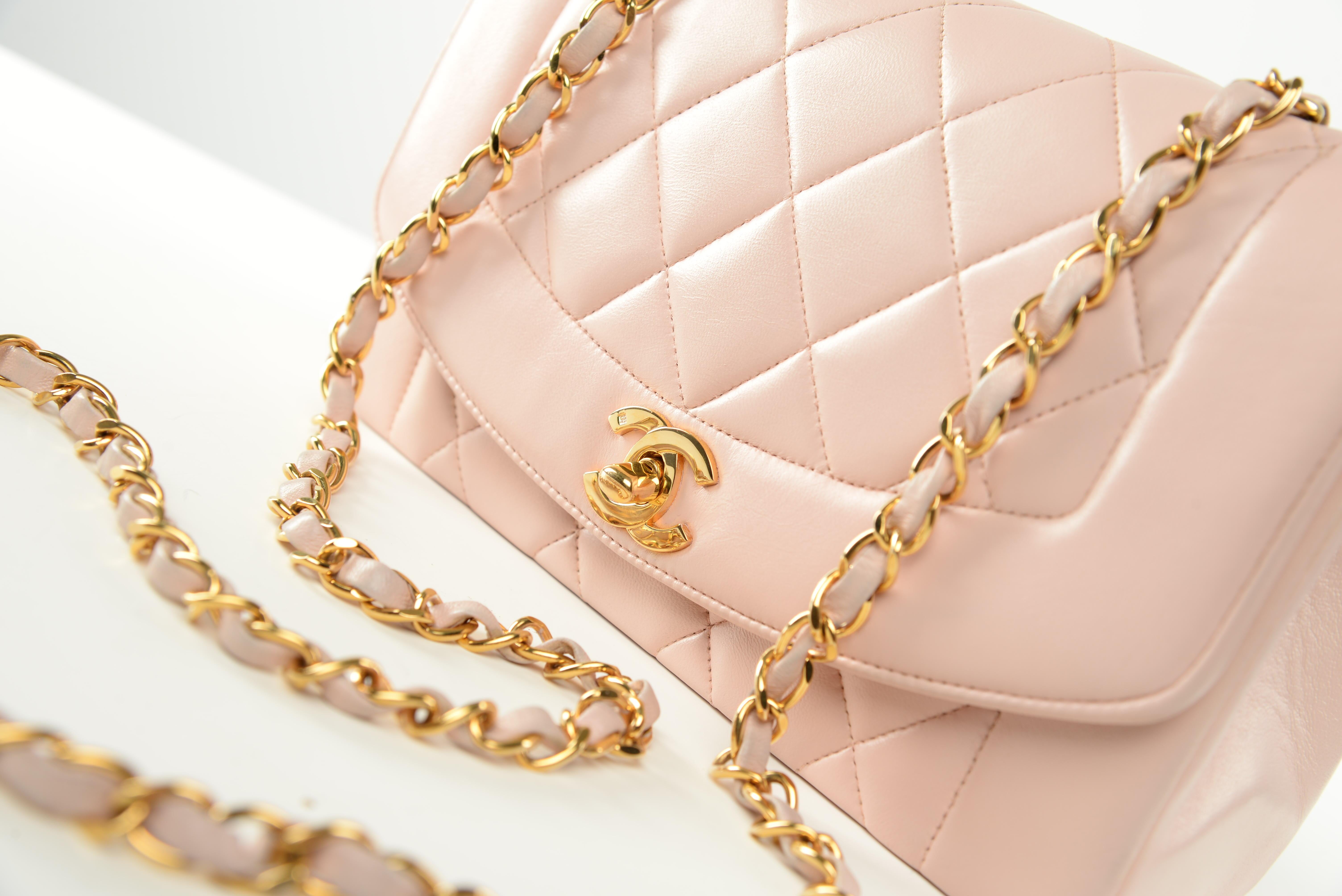 Chanel RARE Diana Quilted Lambskin Baby Pink Gold Hardware Small 3