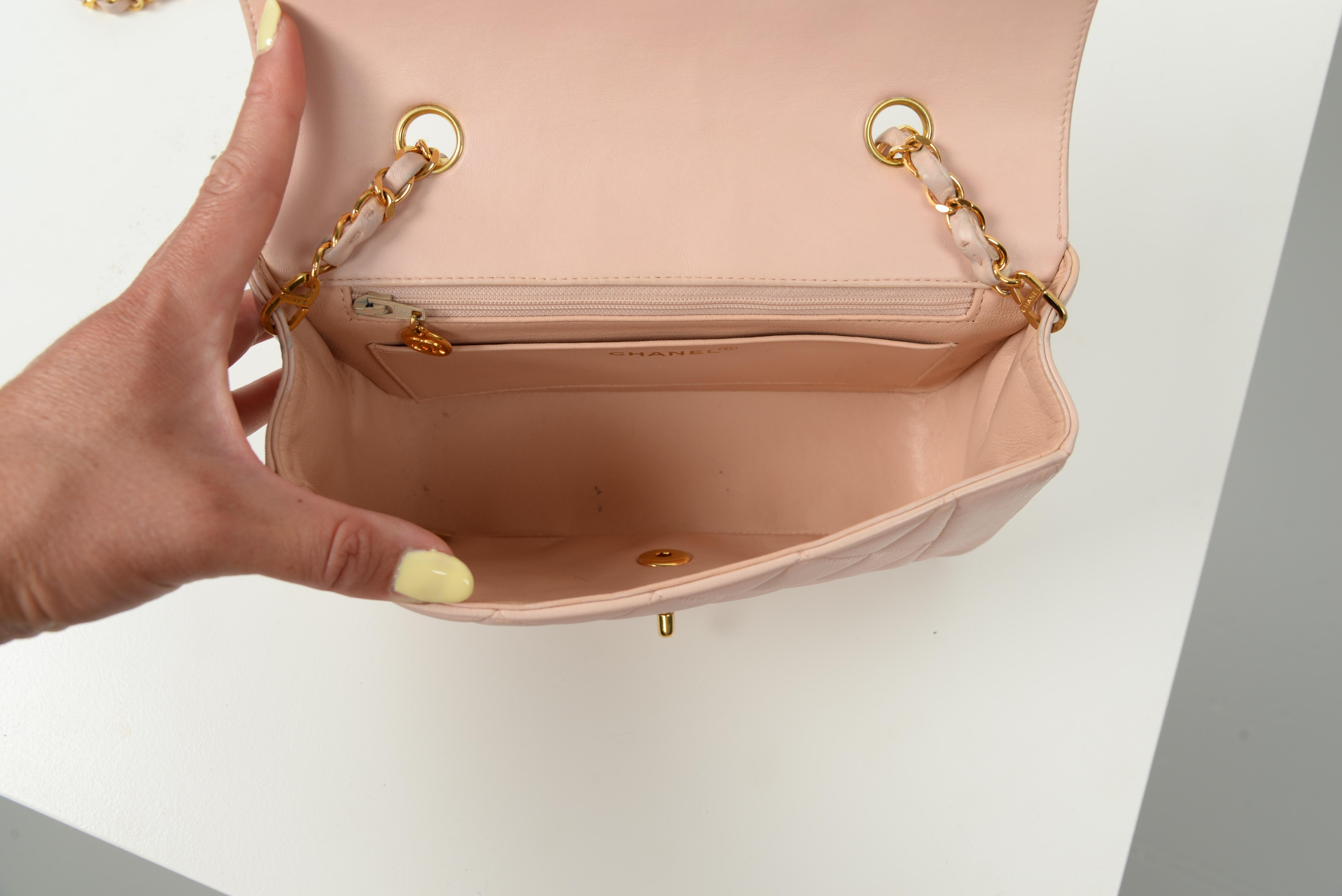 Chanel RARE Diana Quilted Lambskin Baby Pink Gold Hardware Small 7