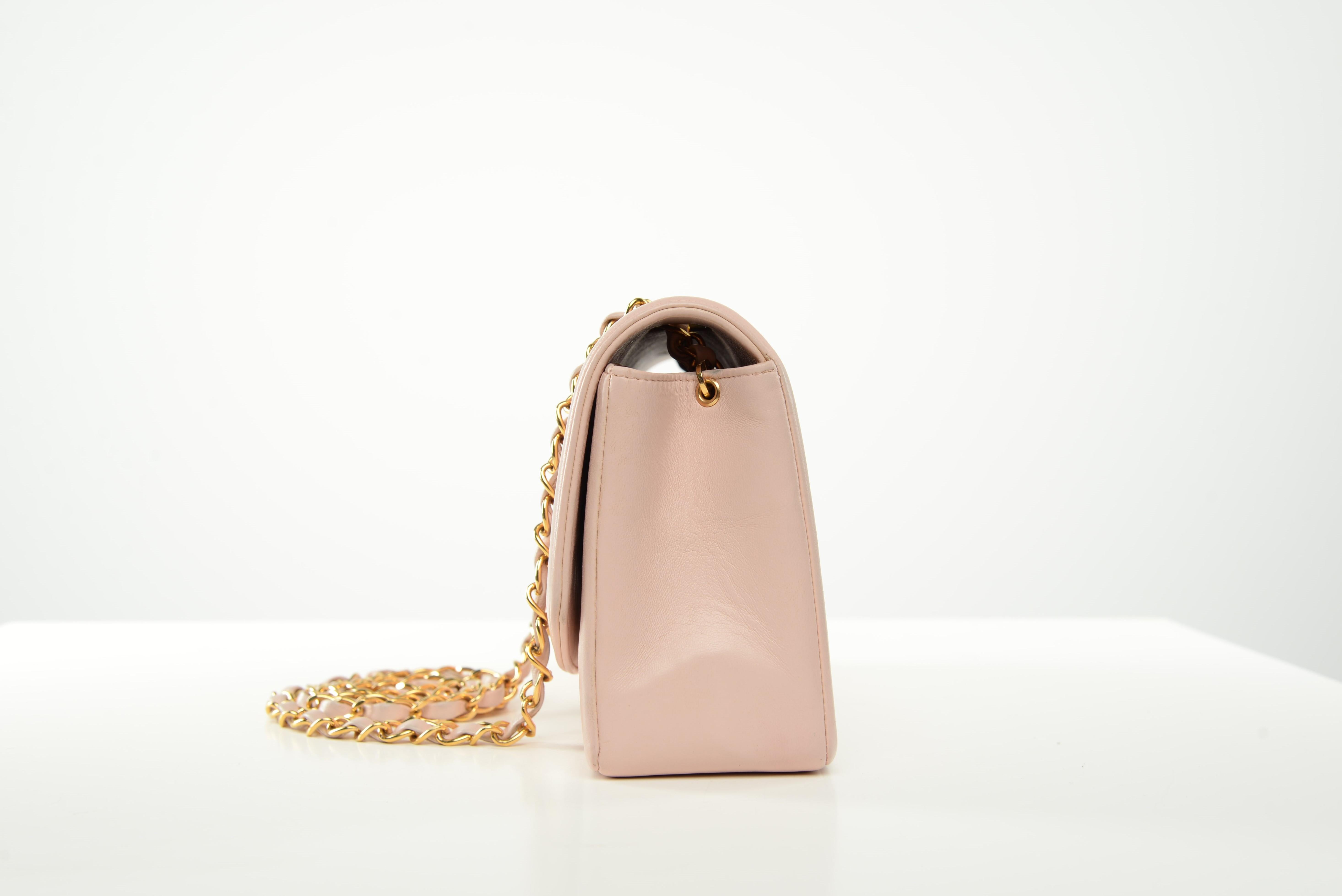 Chanel RARE Diana Quilted Lambskin Baby Pink Gold Hardware Small In Good Condition In Roosendaal, NL
