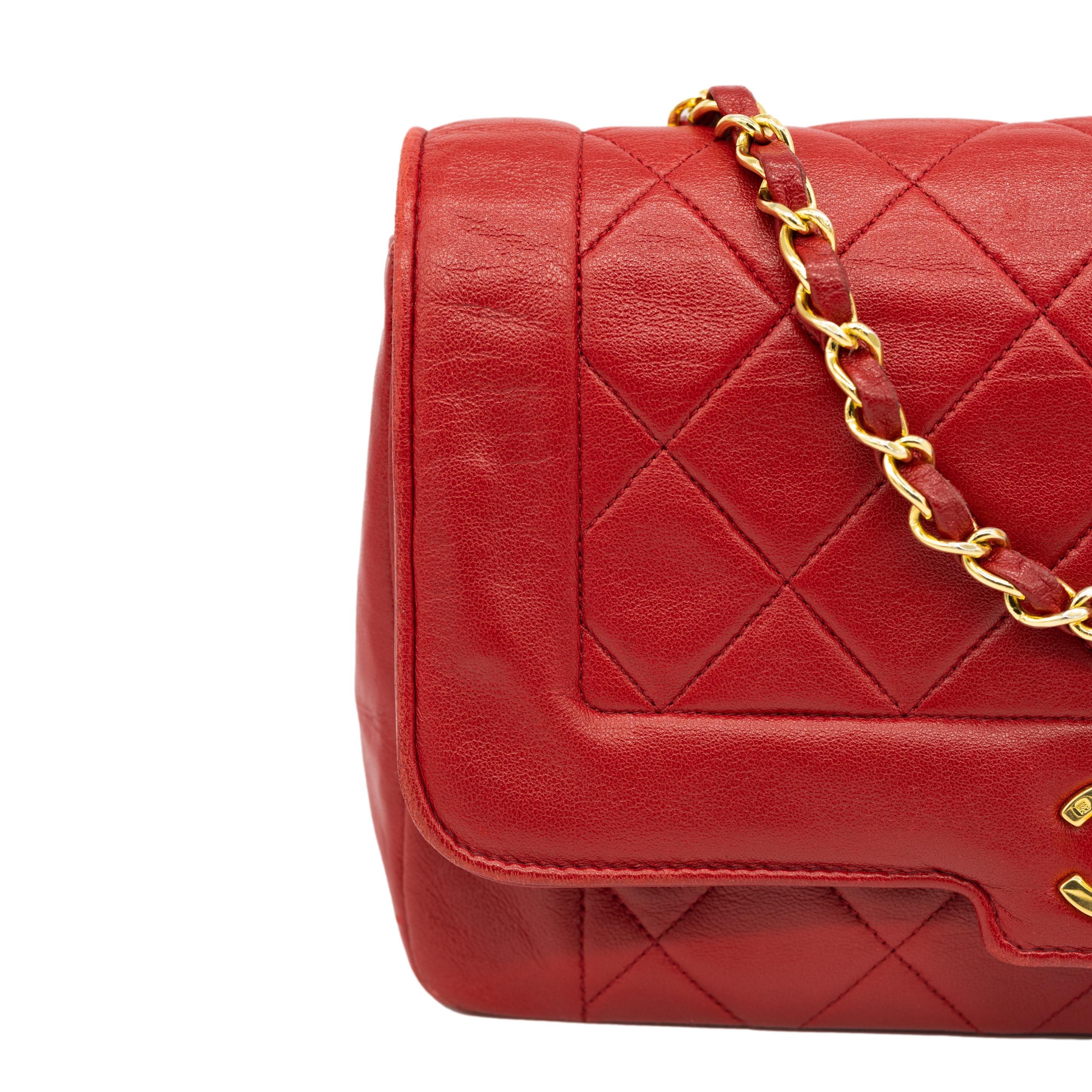 Chanel Diana Quilted Red Lambskin Flap Mademoiselle Chain Shoulder Bag, 1989. For Sale 3