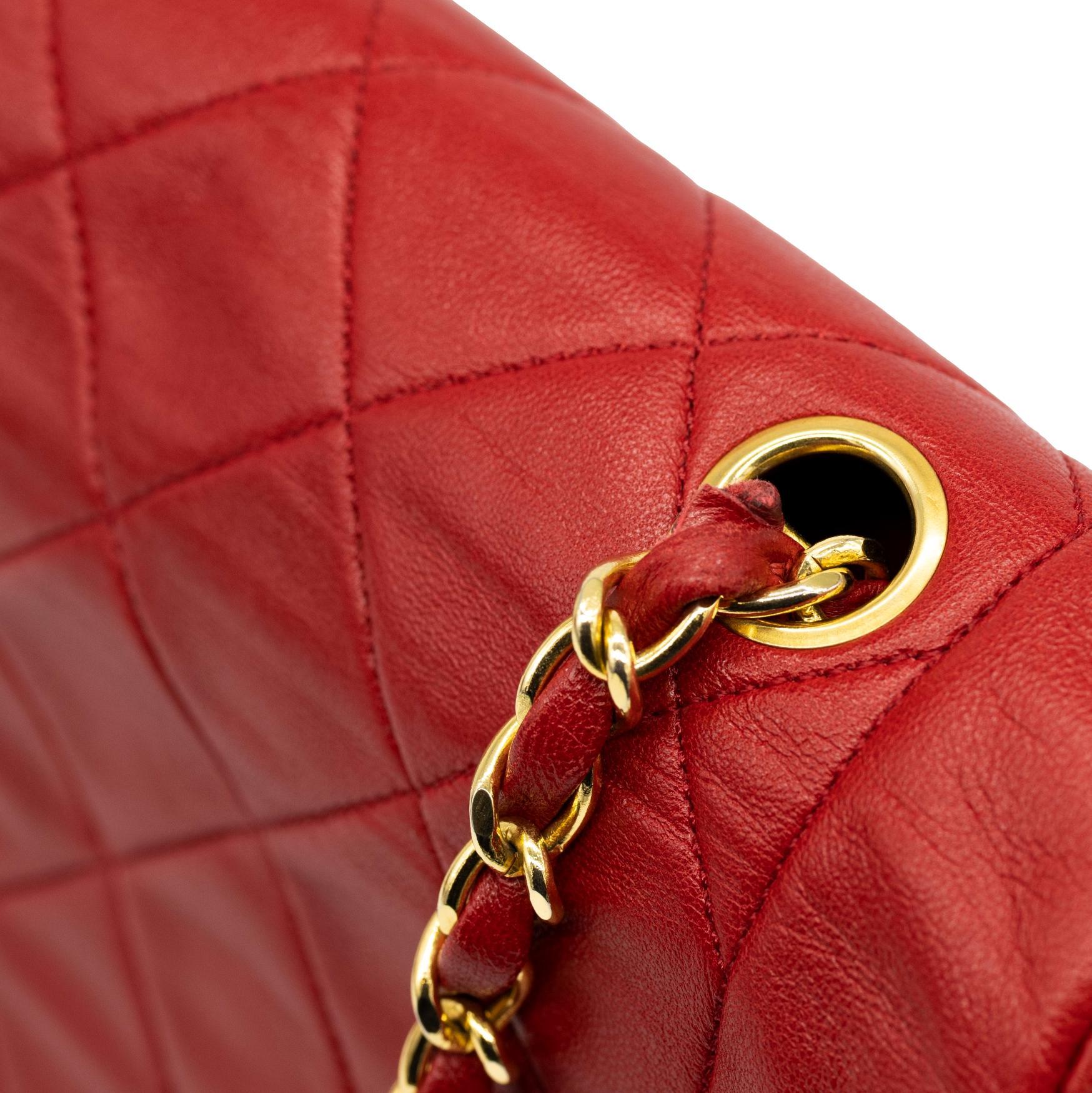 Chanel Diana Quilted Red Lambskin Flap Mademoiselle Chain Shoulder Bag, 1989. For Sale 7