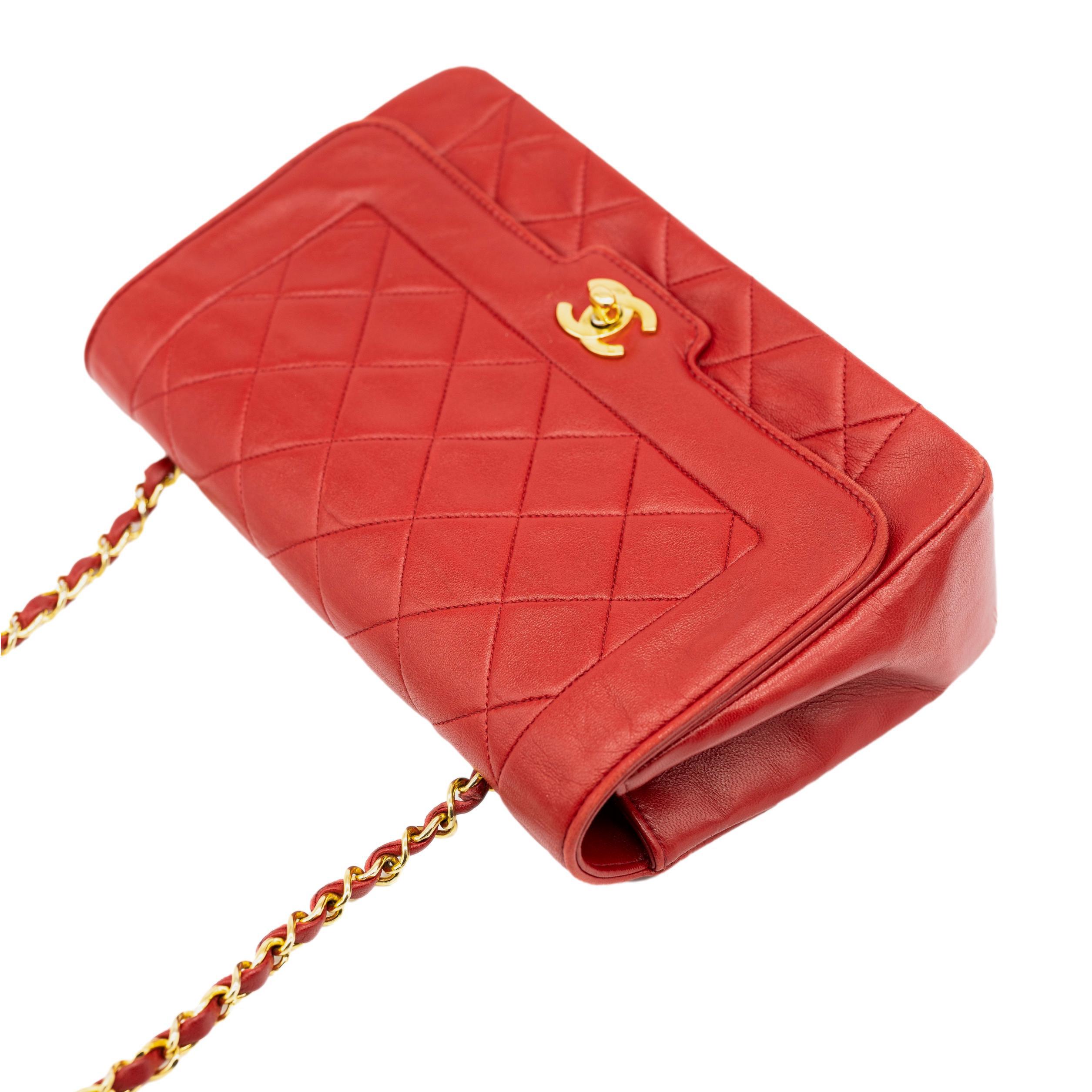 Chanel Diana Quilted Red Lambskin Flap Mademoiselle Chain Shoulder Bag, 1989. For Sale 1
