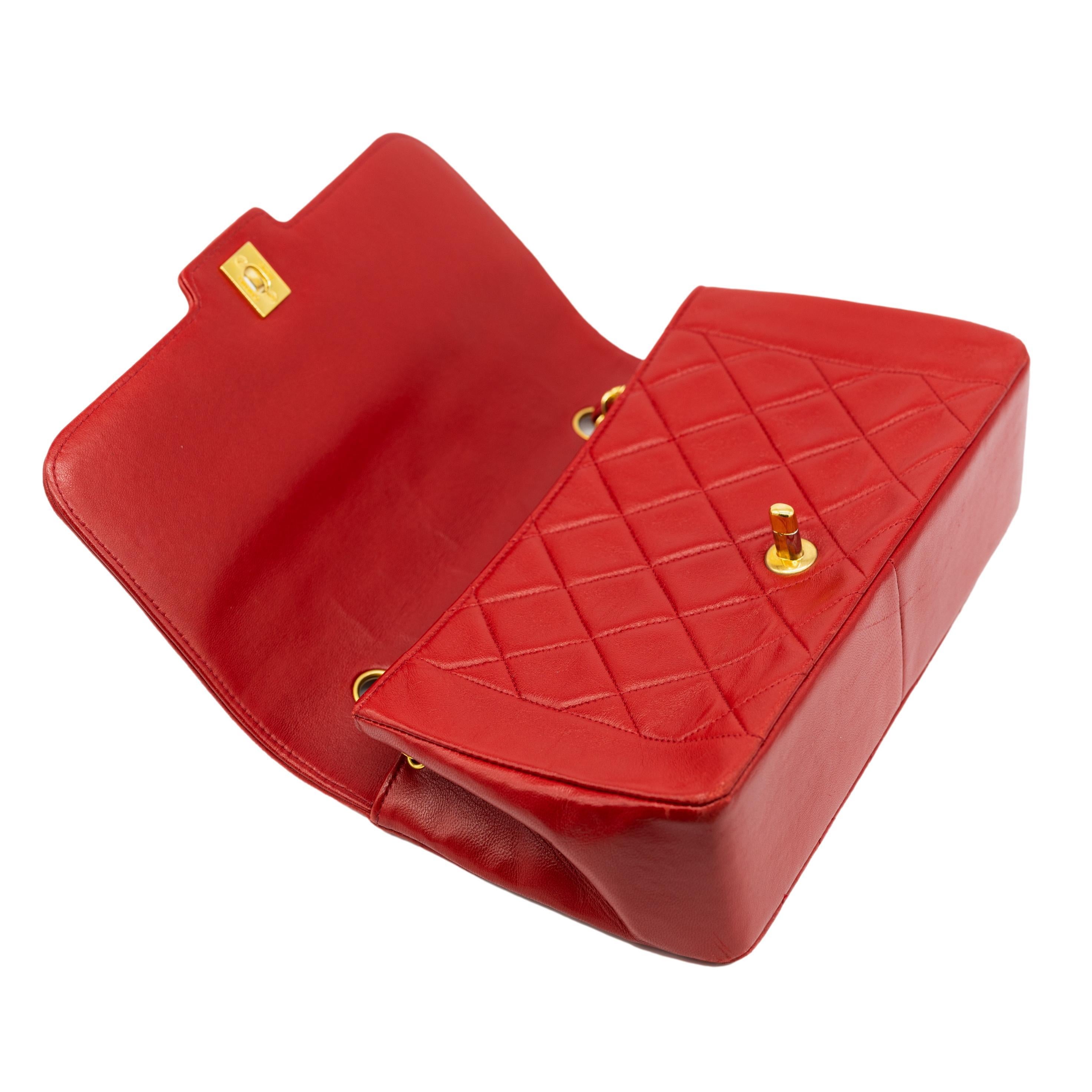 Chanel Diana Quilted Red Lambskin Flap Mademoiselle Chain Shoulder Bag, 1989. For Sale 2