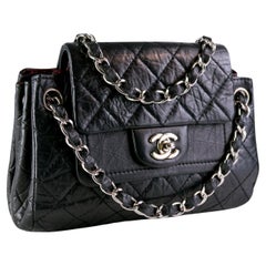 Chanel Distressed Calfskin So Black Classic Double Flap Shoulder Bag