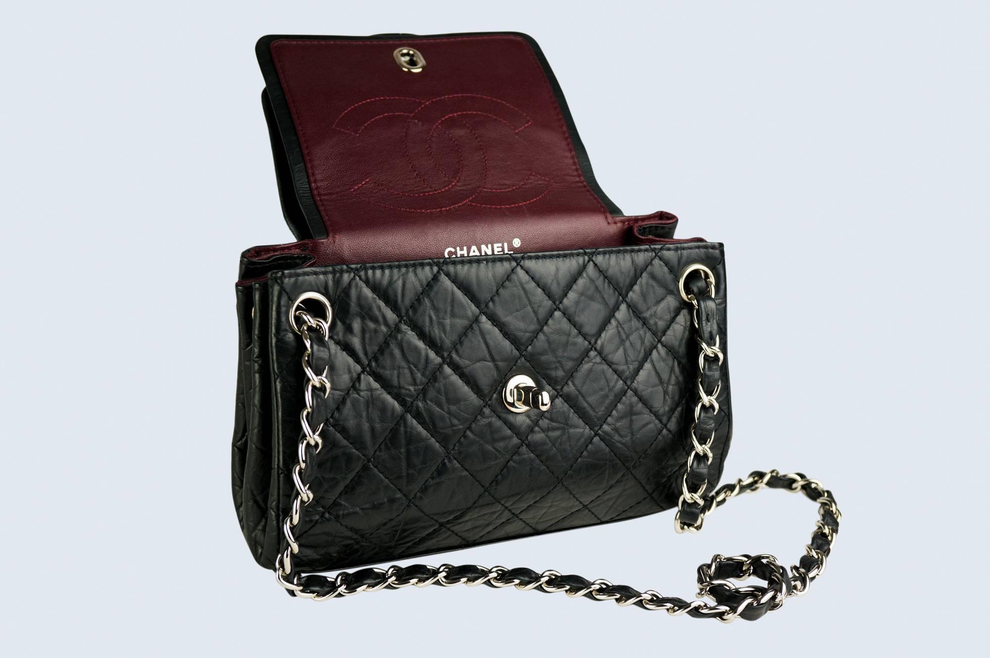 Chanel Distressed Calfskin So Black Classic Double Flap Shoulder Bag For Sale 1