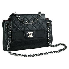 Chanel Distressed Calfskin So Black Classic Double Flap Shoulder Bag