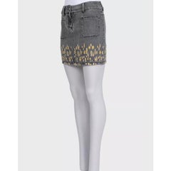 Chanel Distressed Grey Denim Mini Skirt Size FR 36 with Silver Details