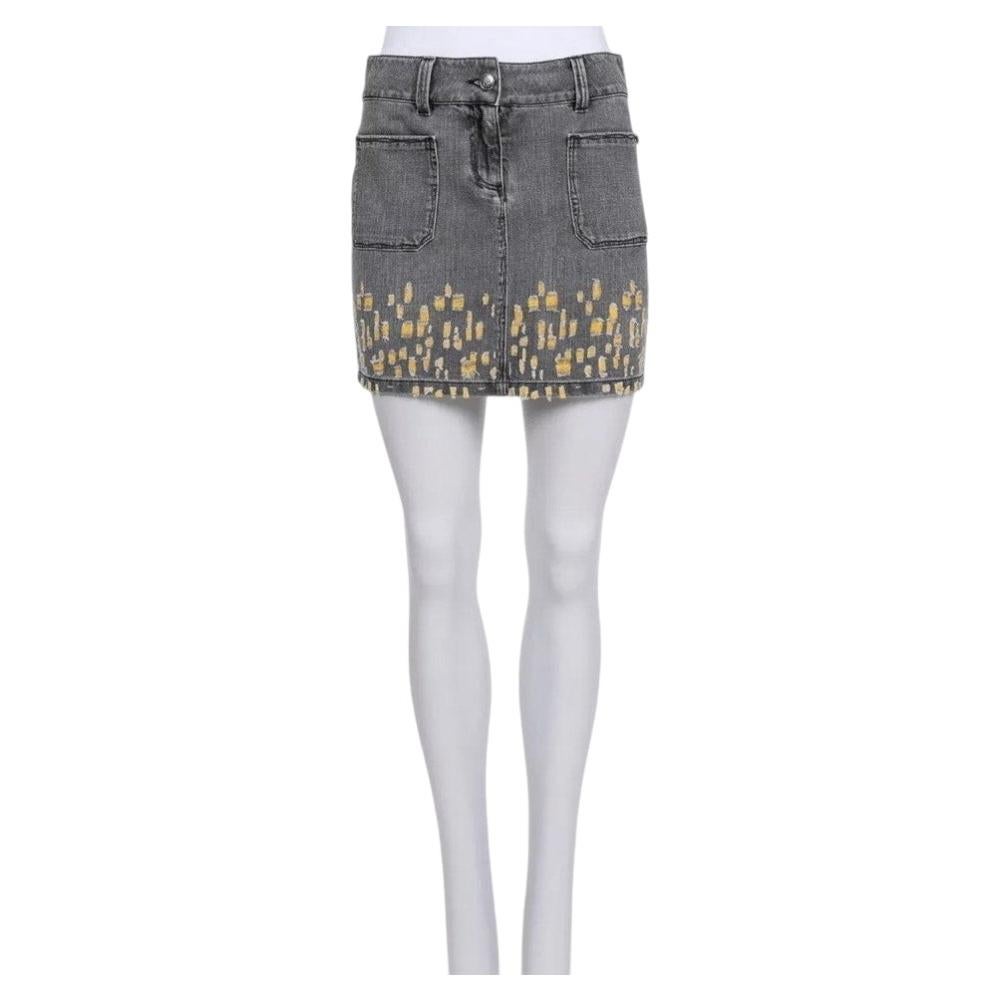 Chanel Distressed Grey Denim Mini Skirt Size FR 36 with Silver Details For Sale