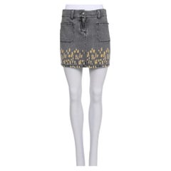Chanel Distressed Grey Denim Mini Skirt Size FR 36 with Silver Details