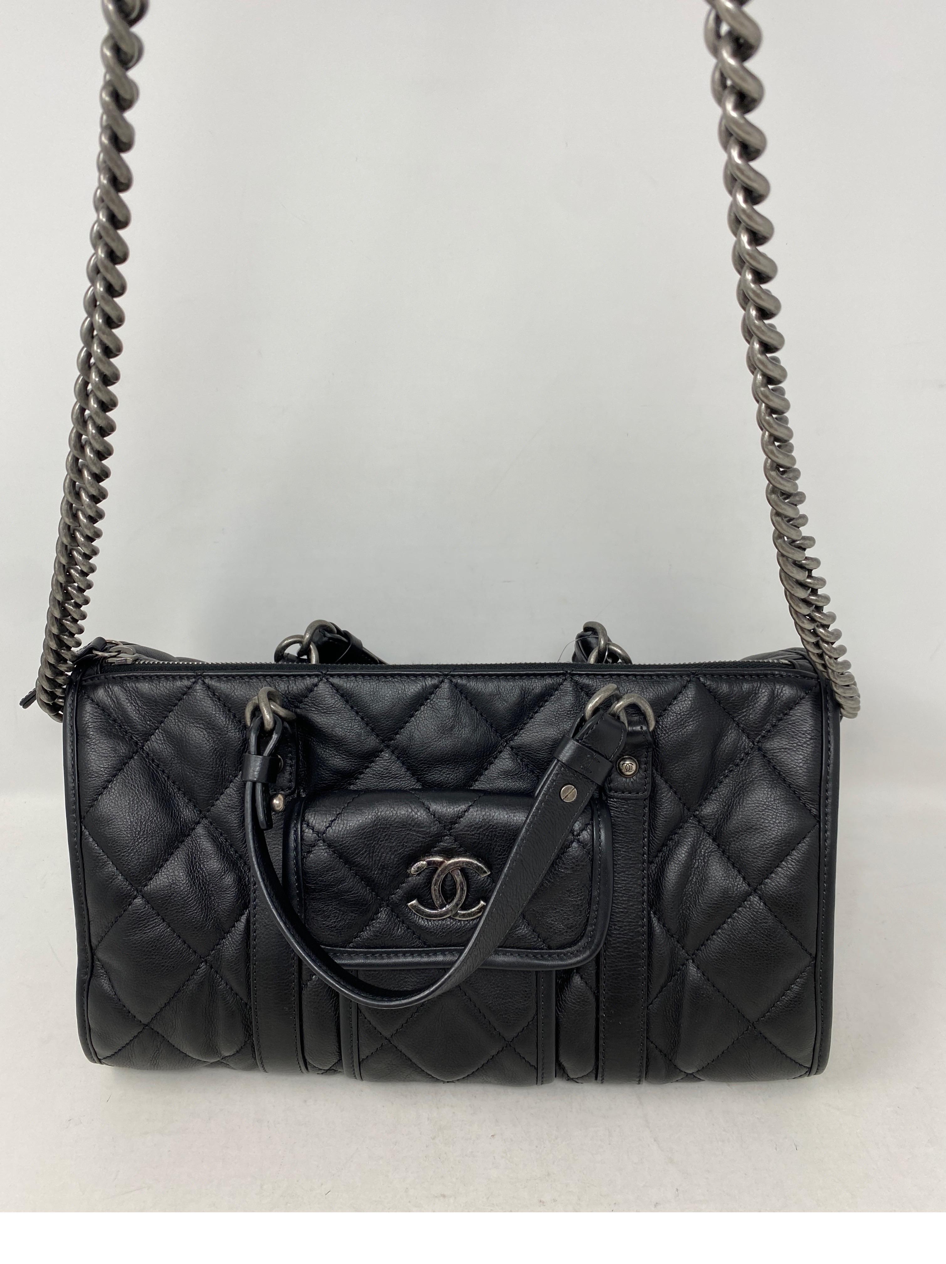 Chanel Doctors Bag. Style of boston bag. Calf leather with ruthenium hardware. Excellent like new condition. Guaranteed authentic. 