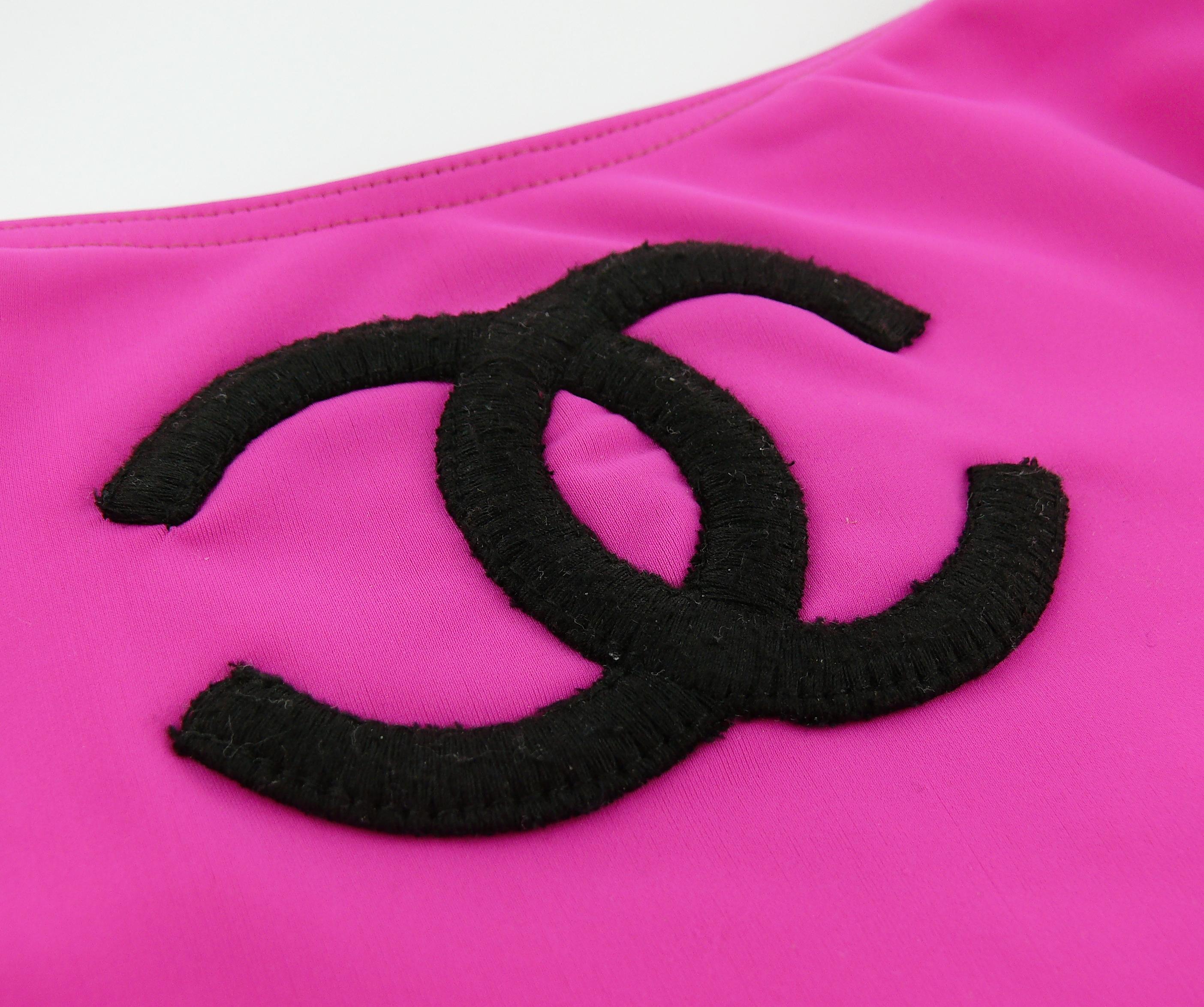 Women's CHANEL Documented Vintage 1994 Pink One-Pïece Swimsuit CC Logo & Flags