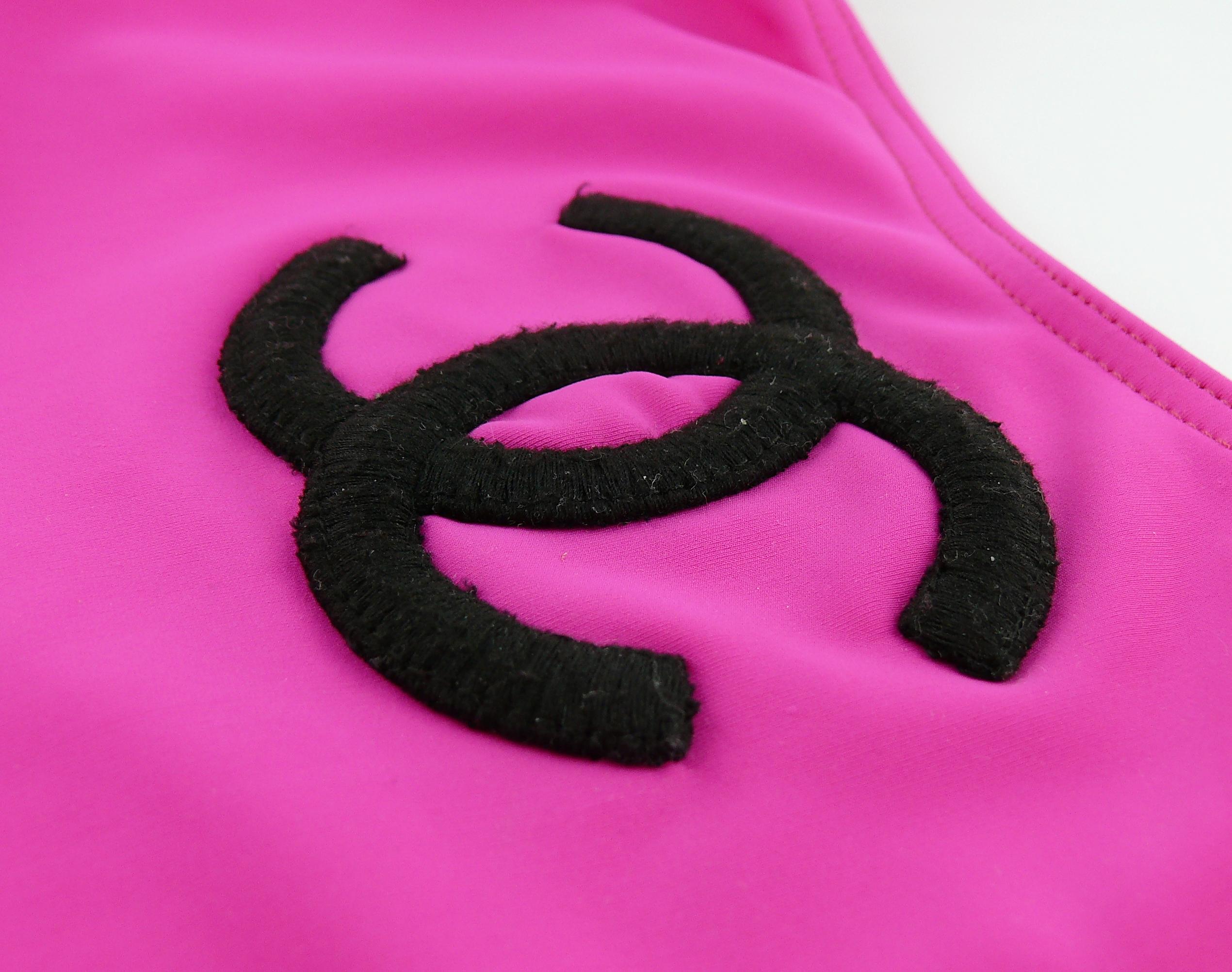 CHANEL Documented Vintage 1994 Pink One-Pïece Swimsuit CC Logo & Flags 1