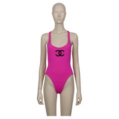 CHANEL Documented Vintage 1994 Pink One-Pïece Swimsuit CC Logo & Flags 