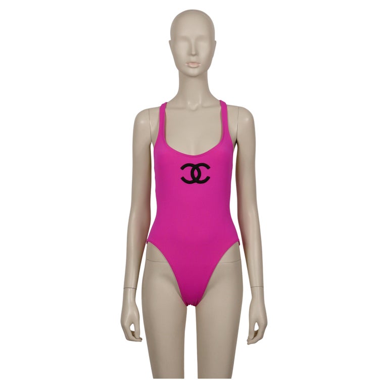 CHANEL Documented Vintage 1994 Pink One-Pïece Swimsuit CC Logo and Flags at  1stDibs