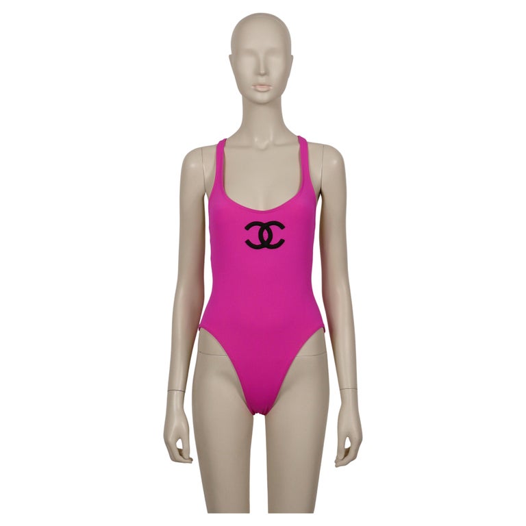 CHANEL Documented Vintage 1994 Pink OnePïece Swimsuit CC Logo and Flags For Sale at 1stDibs